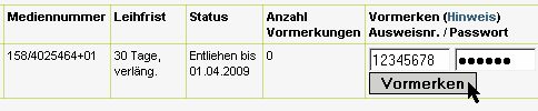 Vormerkung durchführen