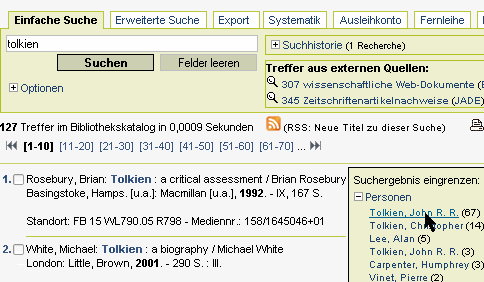 Einfache Suche: Eingabe tolkien