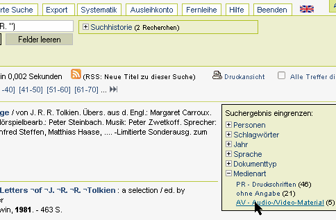 Einfache Suche: Eingabe tolkien