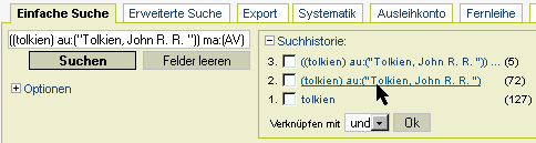 Einfache Suche: Eingabe tolkien