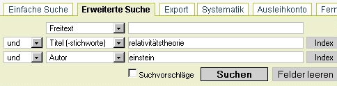 Erweiterte Suchmaske: Suche nach Titel relativit&auml;tstheorie und Autor einstein