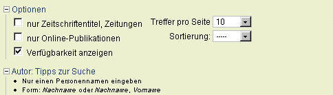 Erweiterte Suchmaske: Suchoptionen