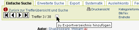 Titel aus der Trefferanzeige heraus in das Exportverzeichnis übernehmen