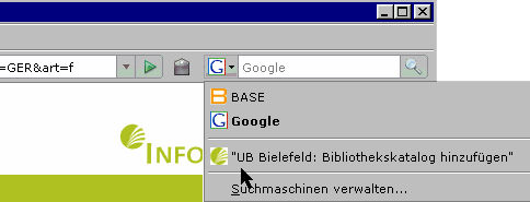 Suchmaschinenliste im Browser (Firefox)