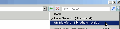Bibliothekskatalog in der Suchmaschinenliste auswählen (Internet Explorer)