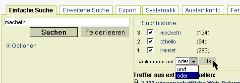 Suchhistorie: Verknüpfung von verschiedenen Suchanfragen mit oder