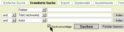 Erweiterte Suchmaske: Suchvorschläge aktivieren