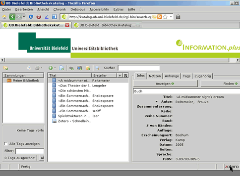 Ansicht der importierten Titel in Zotero