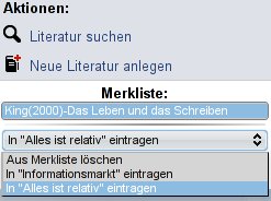 Literatur in liste &uuml;bernehmen