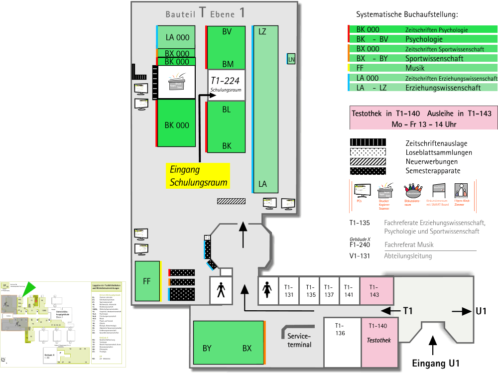 Lageplan der Fachbibliotheken Bauteil T (zum Vergrößern anklicken)
